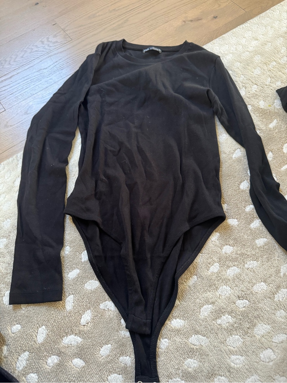 Zara Black Long-Sleeve Ribbed Bodysuit